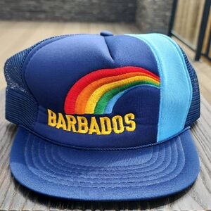 Barbados Unisex Blue Rainbow Trucker Hat Vintage Classic Fun Vacation Tropical